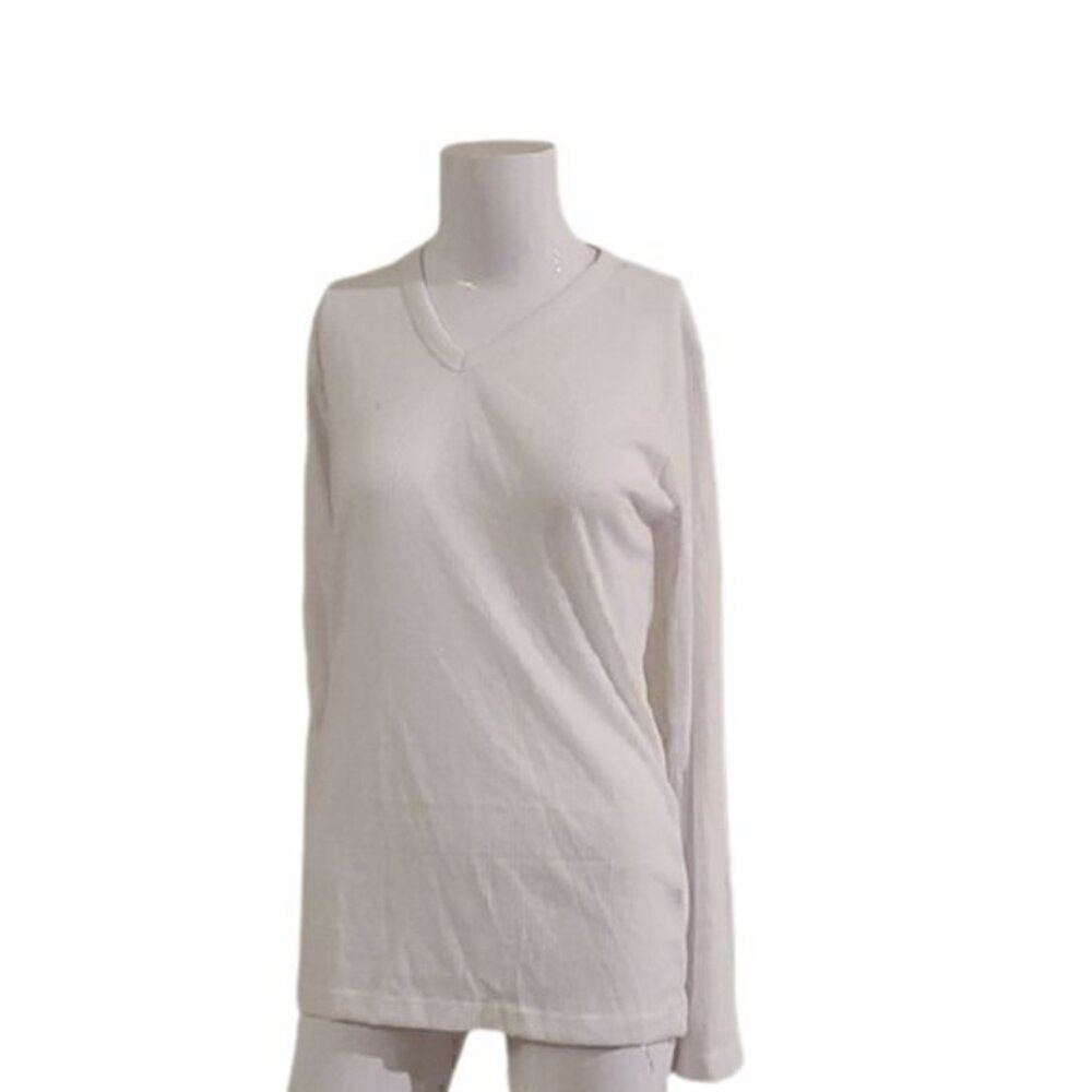 [Avenue] V-neck White Long Sleeve - Size M